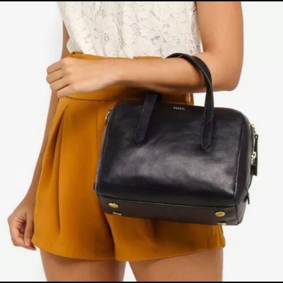 Fossil Sydney Satchel Midnight Navy Blue Leather X-body - Picture 6 of 7